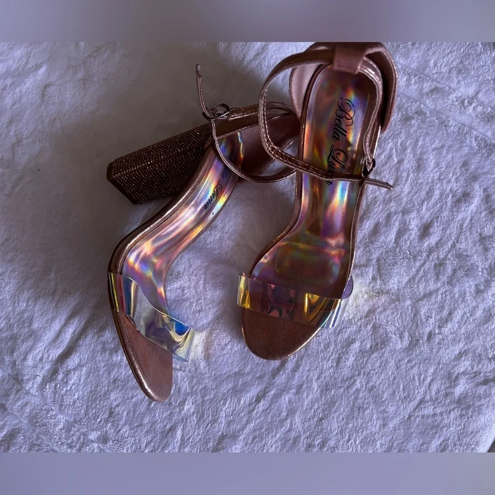 Bella Luna STAN Nude Champagne Bright Rhinestone Chunky Platform Mary Jane Heels